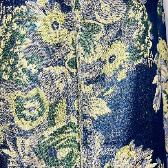 Reversible Jacquard Pashmina in Blue, Green, Yellow 66” x 27” - Picture 2 of 6